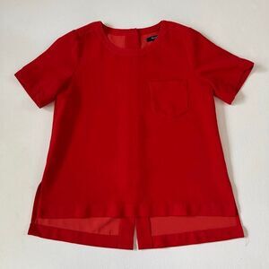 Madewell Red Short Sleeve Top Size Small Pocket Detail Split Hem